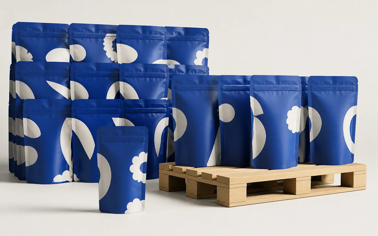 Paleta potištěných doypack sáčků